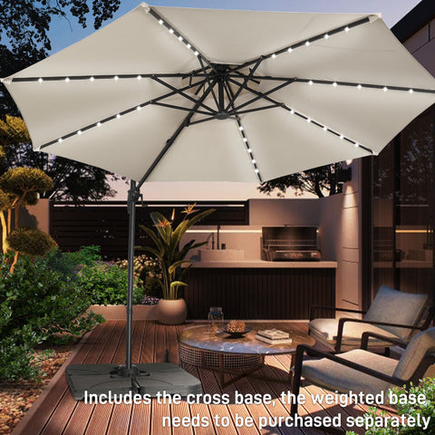 Ainfox 10ft Double Top Heavy-Duty Patio Cantilever Umbrella with lights and Cross Base, Outdoor Large Offset Hanging Aluminum Rotation Sun Shade Solar Umbrella with 360°Rotation Adjustable
