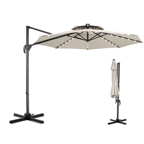 Ainfox 10ft Double Top Heavy-Duty Patio Cantilever Umbrella with Cross Base,Large Offset Hanging Aluminum Umbrella with 360°Rotation Adjustable