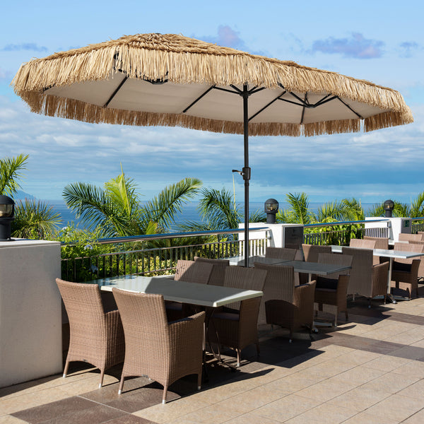 Ainfox Thatched Tiki Patio Umbrella, Outdoor Market Umbrella 7.5FT/9FT/13FT/15FT for Garden, Deck, Backyard, Pool, Beach