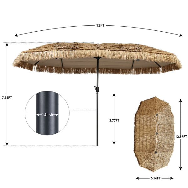 Ainfox Thatched Tiki Patio Umbrella, Outdoor Market Umbrella 7.5FT/9FT/13FT/15FT for Garden, Deck, Backyard, Pool, Beach