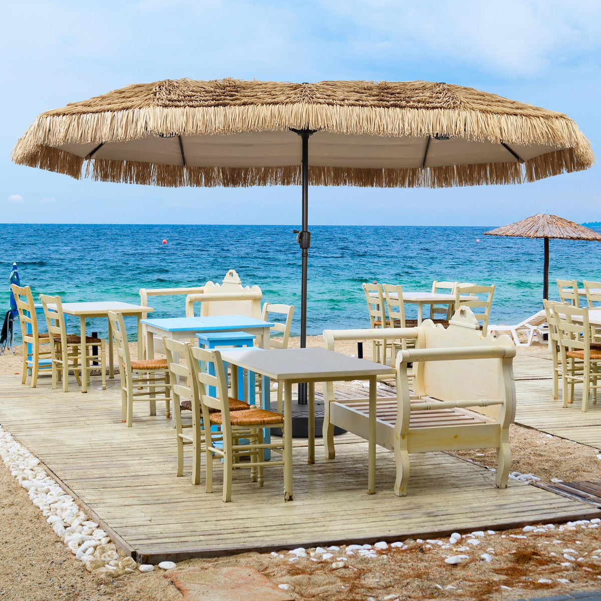 Ainfox Thatched Tiki Patio Umbrella, Outdoor Market Umbrella 7.5FT/9FT/13FT/15FT for Garden, Deck, Backyard, Pool, Beach