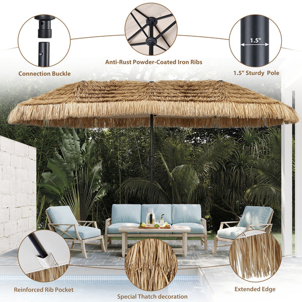 Ainfox Thatched Tiki Patio Umbrella, Outdoor Market Umbrella 7.5FT/9FT/13FT/15FT for Garden, Deck, Backyard, Pool, Beach