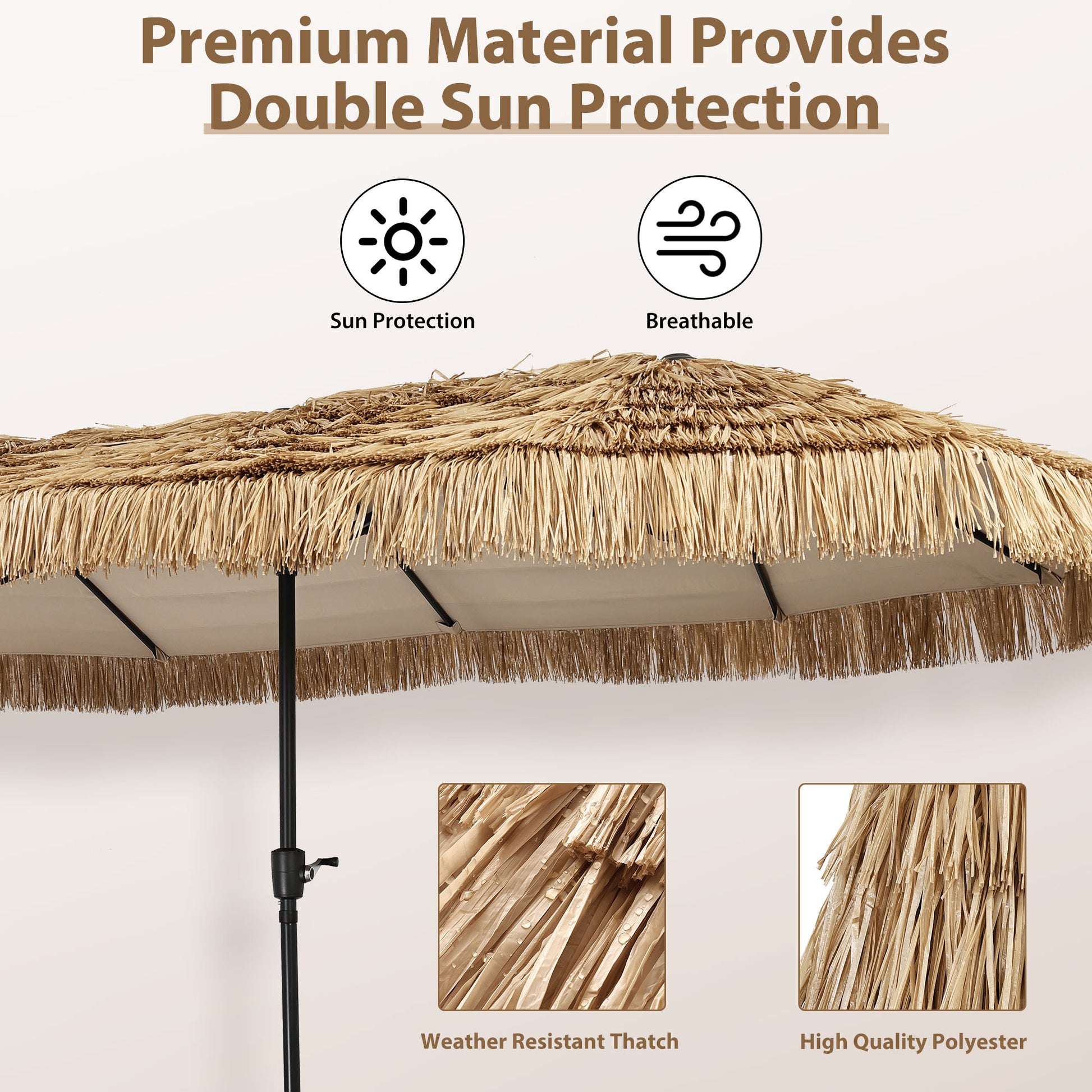 Ainfox Thatched Tiki Patio Umbrella, Outdoor Market Umbrella 7.5FT/9FT/13FT/15FT for Garden, Deck, Backyard, Pool, Beach