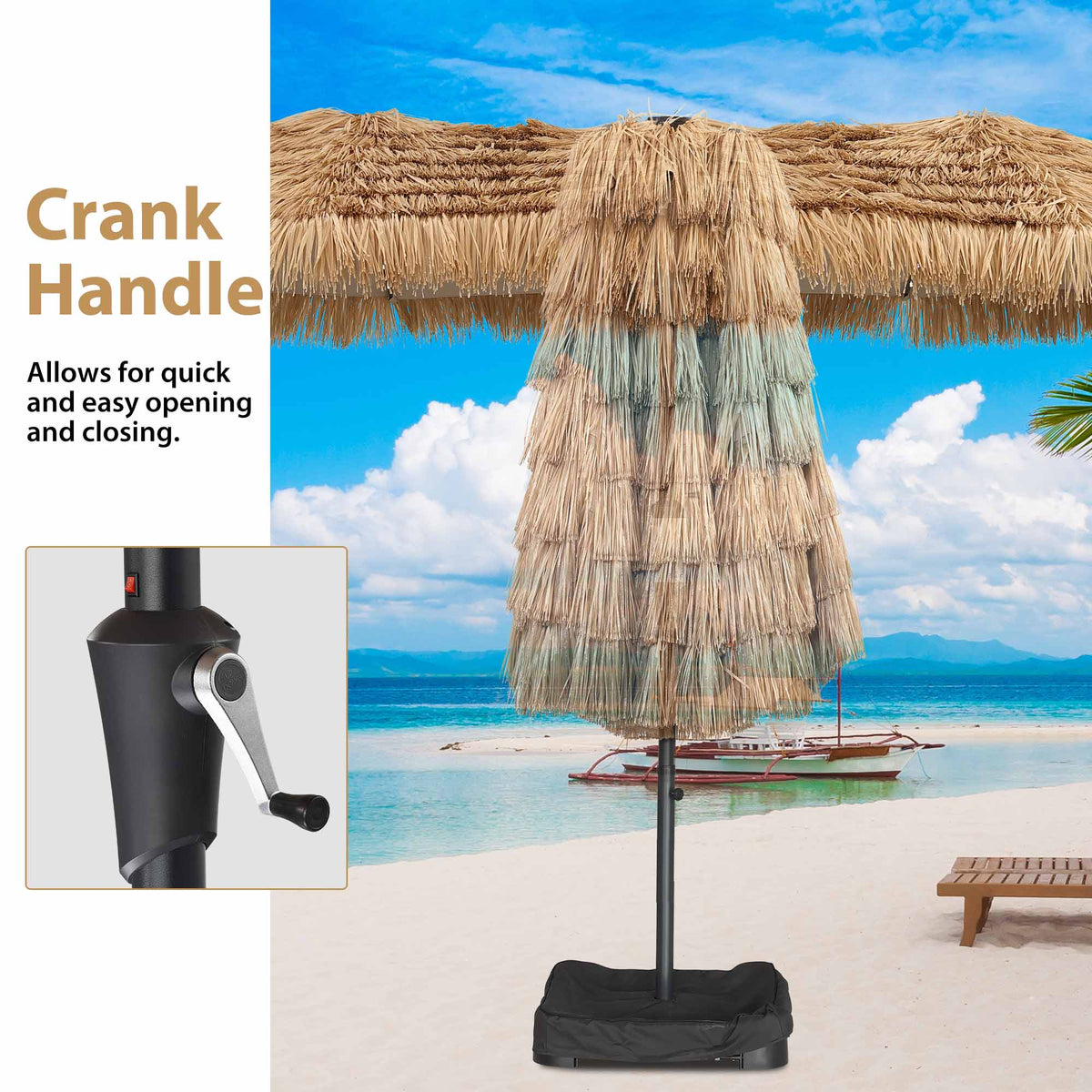 Ainfox Thatched Tiki Patio Umbrella, Outdoor Market Umbrella 7.5FT/9FT/13FT/15FT for Garden, Deck, Backyard, Pool, Beach