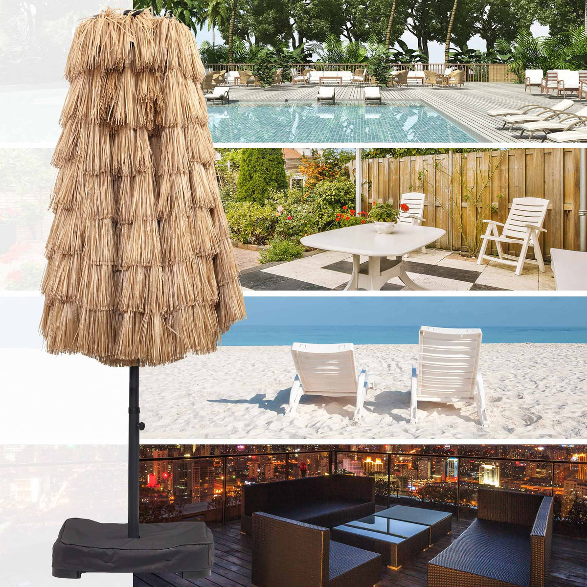 Ainfox Thatched Tiki Patio Umbrella, Outdoor Market Umbrella 7.5FT/9FT/13FT/15FT for Garden, Deck, Backyard, Pool, Beach