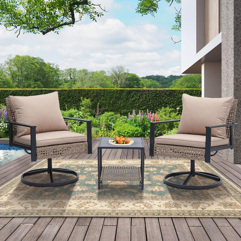Ainfox 3‑Piece Patio Furniture Set, Outdoor Indoor Sofa Set with 2 Metal Swivel Chairs & Coffee Table, Modern Conversation Set for Backyard, Porch & Garden