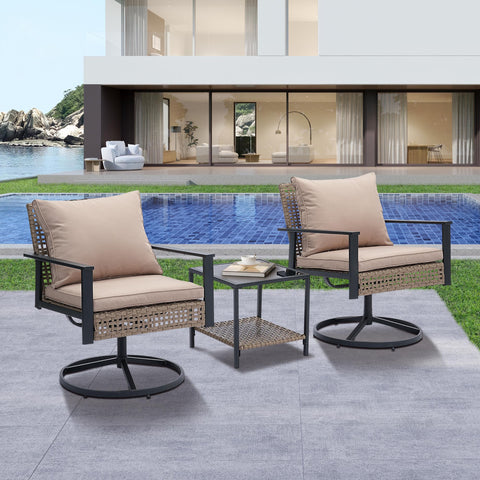 Ainfox 3‑Piece Patio Furniture Set, Outdoor Indoor Sofa Set with 2 Metal Swivel Chairs & Coffee Table, Modern Conversation Set for Backyard, Porch & Garden