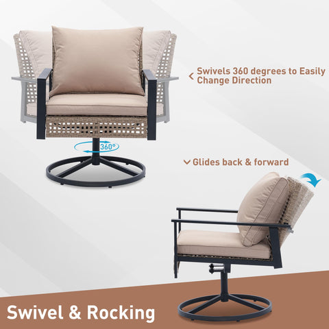 Ainfox 3‑Piece Patio Furniture Set, Outdoor Indoor Sofa Set with 2 Metal Swivel Chairs & Coffee Table, Modern Conversation Set for Backyard, Porch & Garden