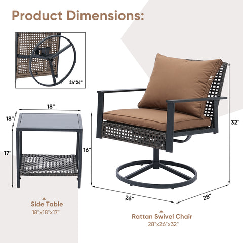 Ainfox 3PCS Patio Sofa With 2 Metal Swivel Chair And Coffee Table For Indoor Outdoor
