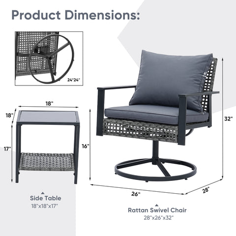 Ainfox 3PCS Patio Sofa With 2 Metal Swivel Chair And Coffee Table For Indoor Outdoor
