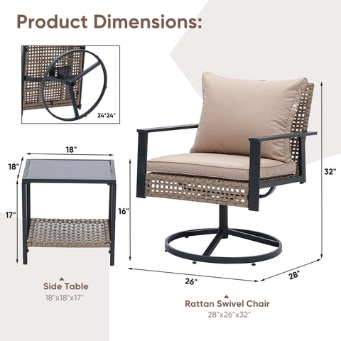 Ainfox 3PCS Patio Sofa With 2 Metal Swivel Chair And Coffee Table For Indoor Outdoor