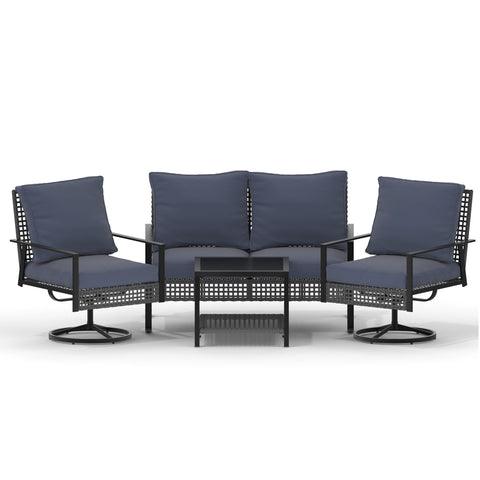 Ainfox 4-Piece Outdoor Patio Furniture Sofa Set, Includes 2 Swivel Glider Chairs,1 Tempered Glass-top Coffee Table and 1 Rocking Loveseat