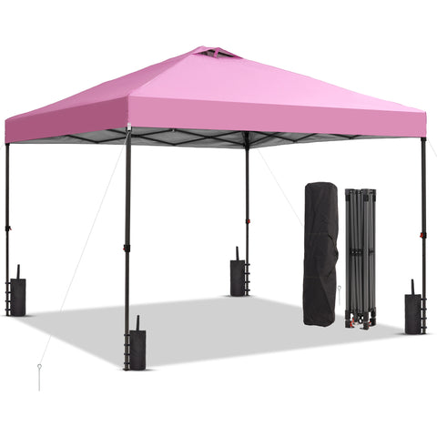 Ainfox 12'x12'Pop Up Canopy Tent Center Lock Windproof UV Shelter Wheeled Bag for Outdoor Events Parties Camping,Pink