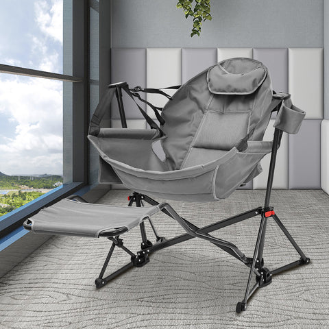 Ainfox Hammock Camping Chair with Footrest, Foldable Portable Rocking Chairs for Adults Outside Swinging Camp for Outdoor Patio Poolside