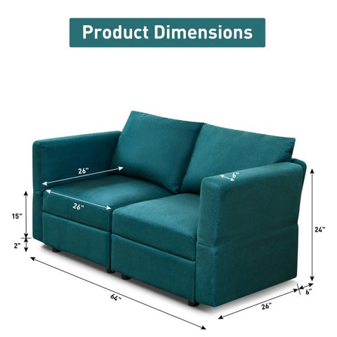 Ainfox 2 Seats Loveseat Modular Sectional Sofa Couch With Storage