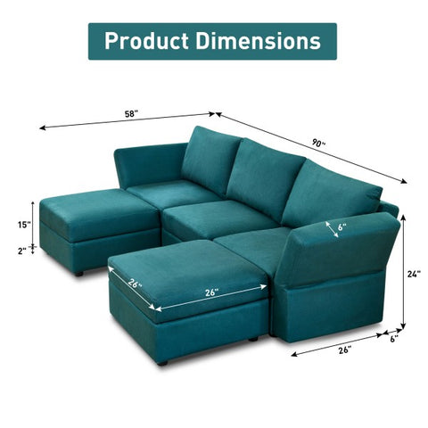 Ainfox U Shape 3 Seats +2 Ottomans Modular Sectional Sofa Couch With Storage