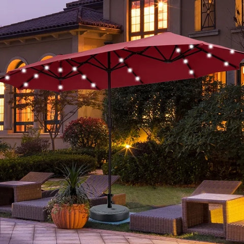 Ainfox 13ft Large Patio Umbrella with Solar Lights and Weighted Base, Outdoor Double-Sided Rectangle Market Umbrellas