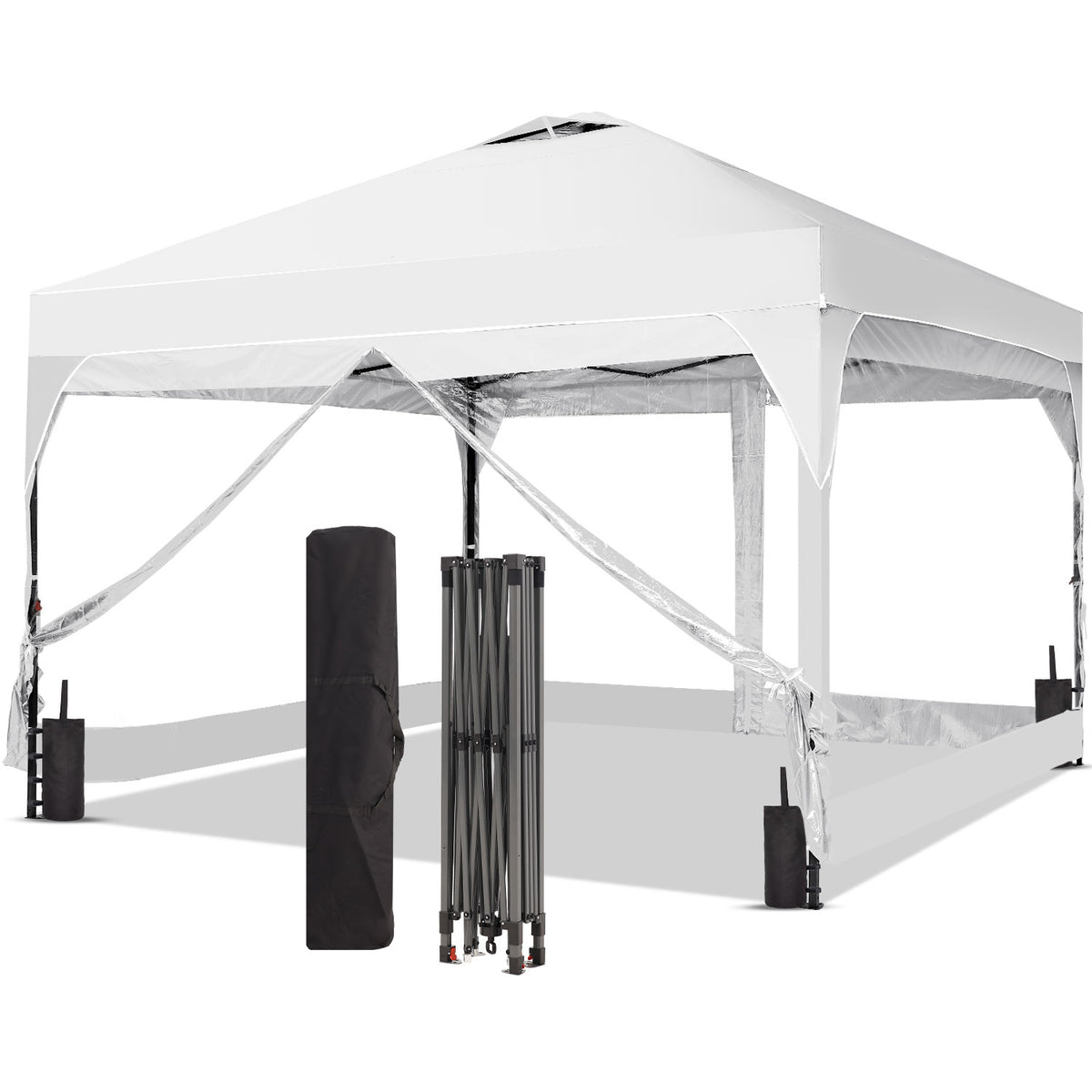 8ft x 8ft Pop Up Canopy Beach Tent 4 Removable Clear PVC Sidewalls Events Parties Camping