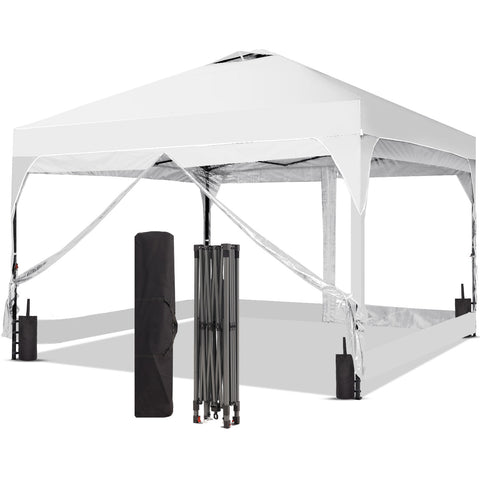 Ainfox 8ft x 8ft Pop Up Canopy Beach Tent with 4 Removable Clear PVC Sidewalls for Events, Parties, Camping