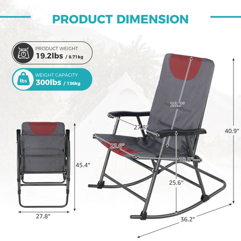 Ainfox Oversized Chair Folding Chair Rocking Chair Camping Chair Portable Chair Outdoor Chair Rocker Chair