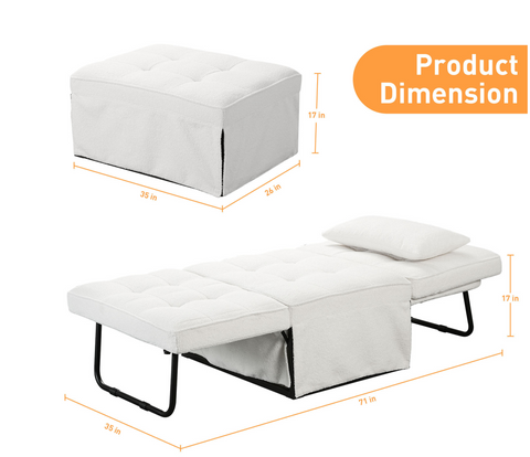 Ainfox 74inch Convertible Sofa Bed Beige,4-in-1 Folding Sofa