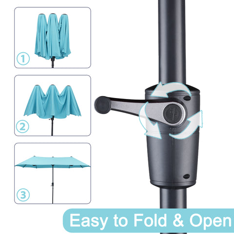 Ainfox 13ft Large Patio Umbrella, Outdoor Double-Sided Rectangle Market Heavy Duty Umbrellas without Base, Green