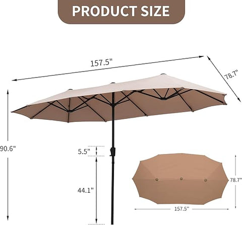 Ainfox 13ft Large Patio Umbrella, Outdoor Double-Sided Rectangle Market Heavy Duty Umbrellas without Base, Green