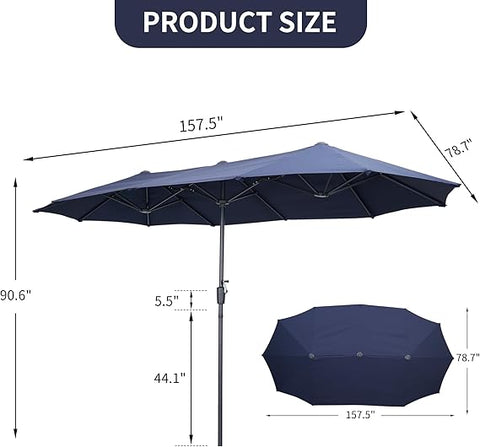 Ainfox 13ft Large Patio Umbrella, Outdoor Double-Sided Rectangle Market Heavy Duty Umbrellas without Base, Green