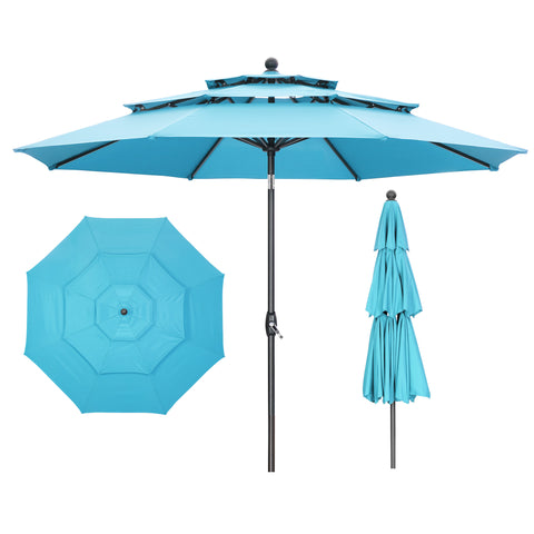 Ainfox 10 FT Patio Umbrella 3 Tiers Outdoor Market Umbrella with Crank and Tilt for Garden Lawn Backyard Pool