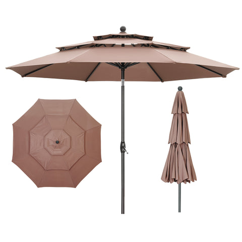 Ainfox 10 FT Patio Umbrella 3 Tiers Outdoor Market Umbrella with Crank and Tilt for Garden Lawn Backyard Pool