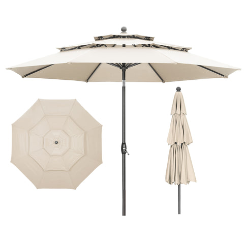Ainfox 10 FT Patio Umbrella 3 Tiers Outdoor Market Umbrella with Crank and Tilt for Garden Lawn Backyard Pool
