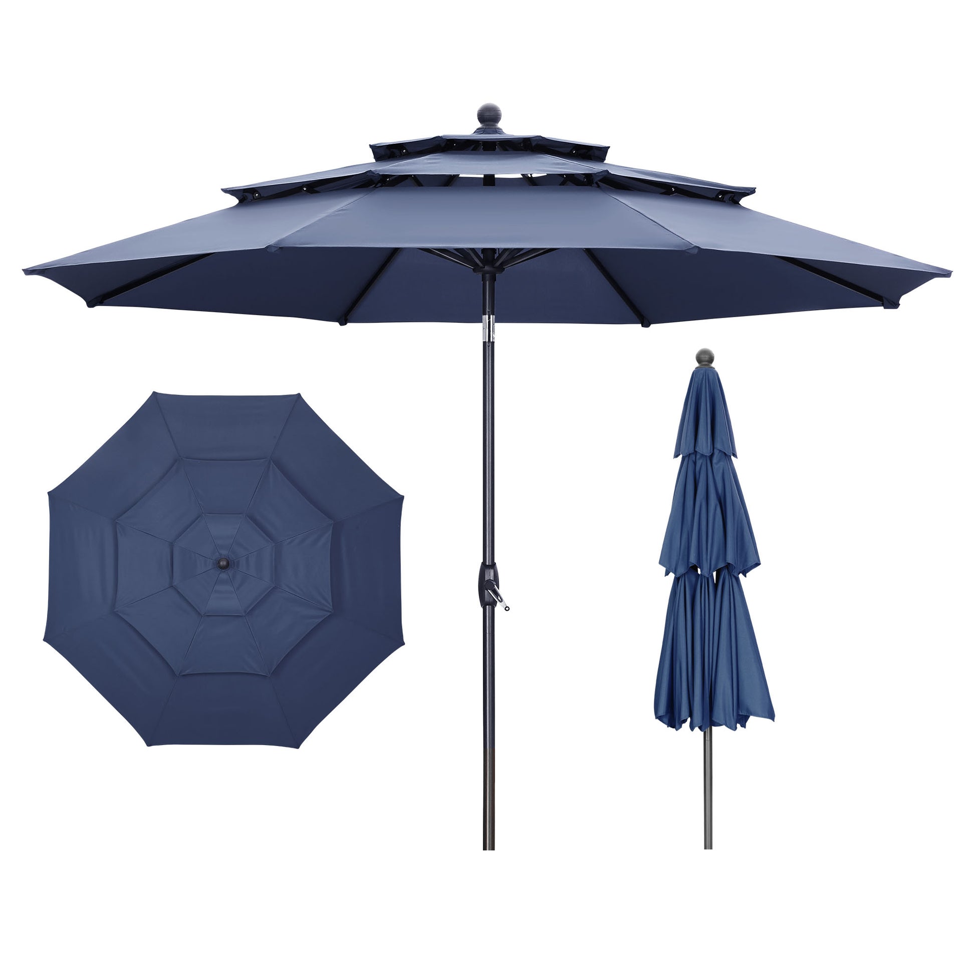 10 FT Patio Umbrella 3 Tiers Outdoor Market Umbrella Crank Tilt Garden Lawn Backyard Pool