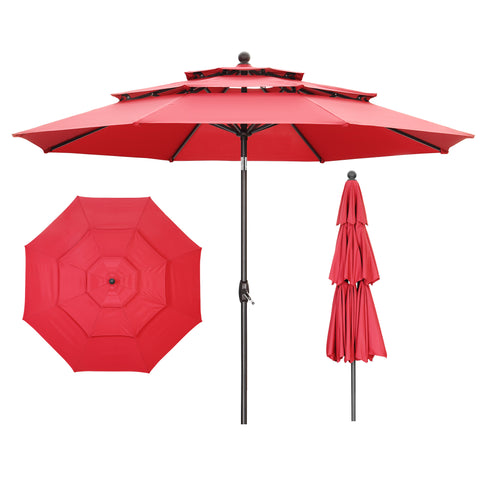 Ainfox 10 FT Patio Umbrella 3 Tiers Outdoor Market Umbrella with Crank and Tilt for Garden Lawn Backyard Pool