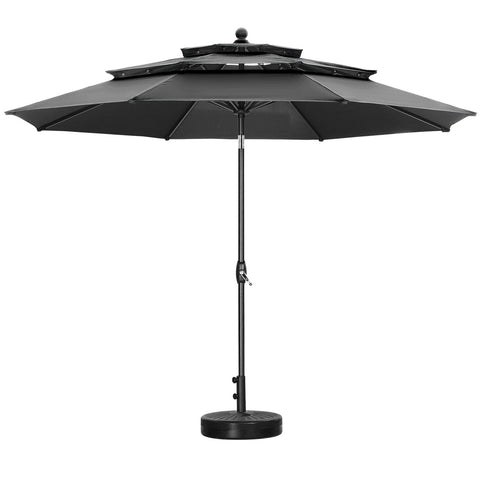 Ainfox 10FT 3 tier vented Outdoor Table Umbrella with Round Umbrella Base For Beach Market Backyard