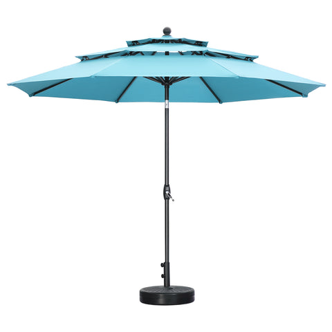 Ainfox 10FT 3 tier vented Outdoor Table Umbrella with Round Umbrella Base For Beach Market Backyard