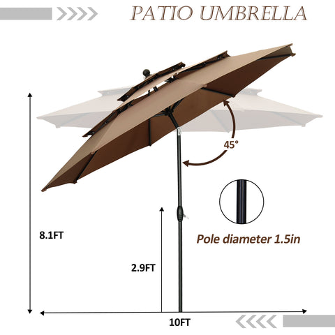 Ainfox 10FT 3 tier vented Outdoor Table Umbrella with Round Umbrella Base For Beach Market Backyard