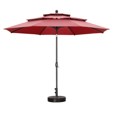Ainfox 10FT 3 tier vented Outdoor Table Umbrella with Round Umbrella Base For Beach Market Backyard