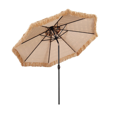 Ainfox 9ft Double Tiers Thatched Tiki Umbrella for Outdoor, Pool, Patio, Beach, Brown