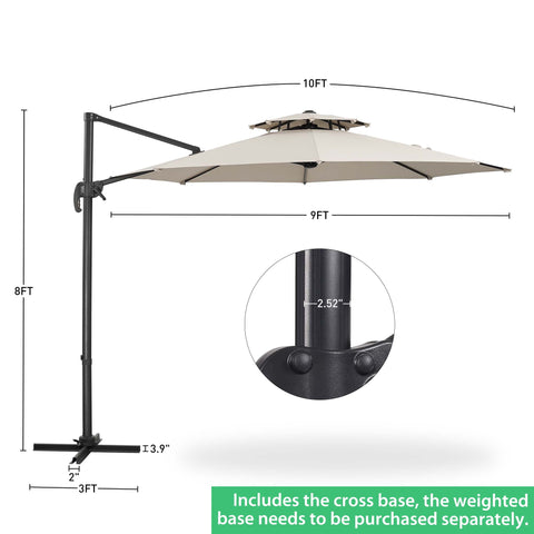 Ainfox 10ft Double Top Heavy-Duty Patio Cantilever Umbrella with Cross Base, Outdoor Large Offset Hanging Aluminum Rotation Sun Shade Umbrella with 360°Rotation Adjustable