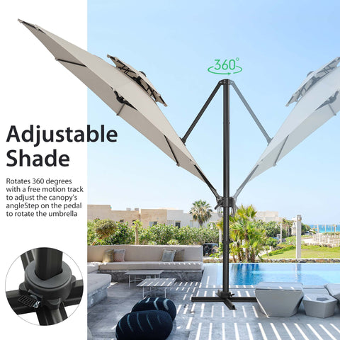 Ainfox 10ft Double Top Heavy-Duty Patio Cantilever Umbrella with Cross Base, Outdoor Large Offset Hanging Aluminum Rotation Sun Shade Umbrella with 360°Rotation Adjustable