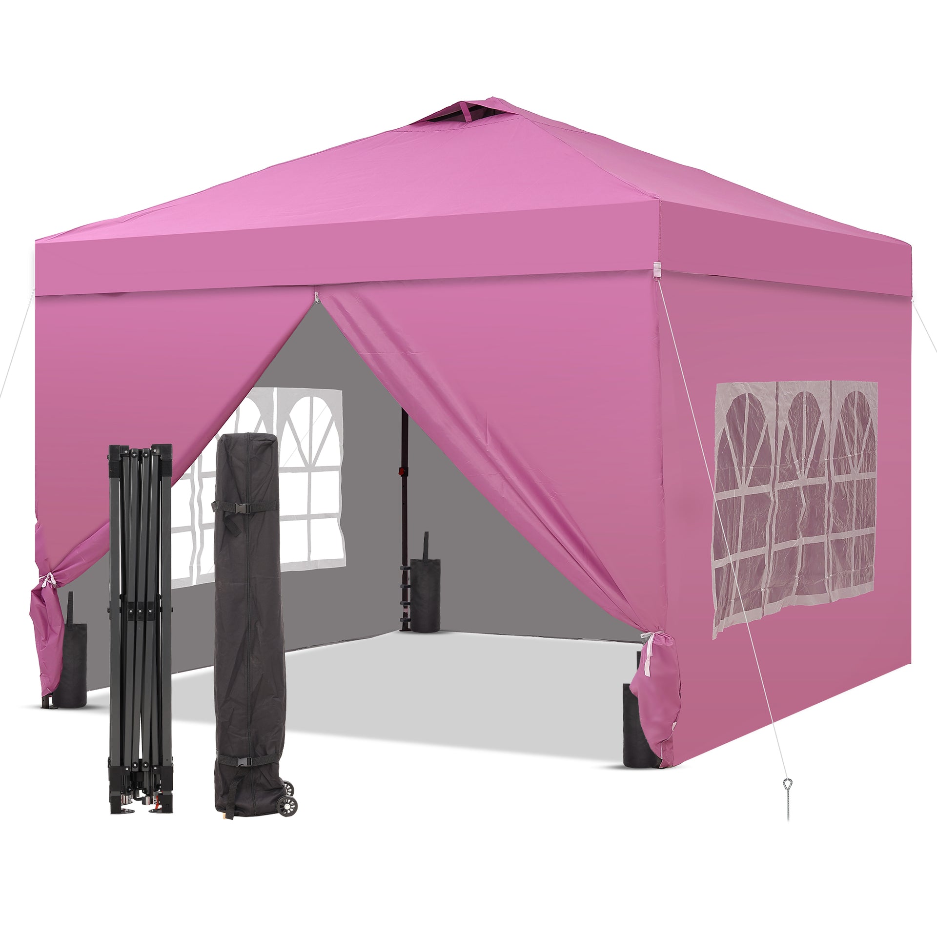 10x10 Pop up Canopy Tent One Push Setup Sidewalls Instant Outdoor Shade Gazebos Weighted Sandbags
