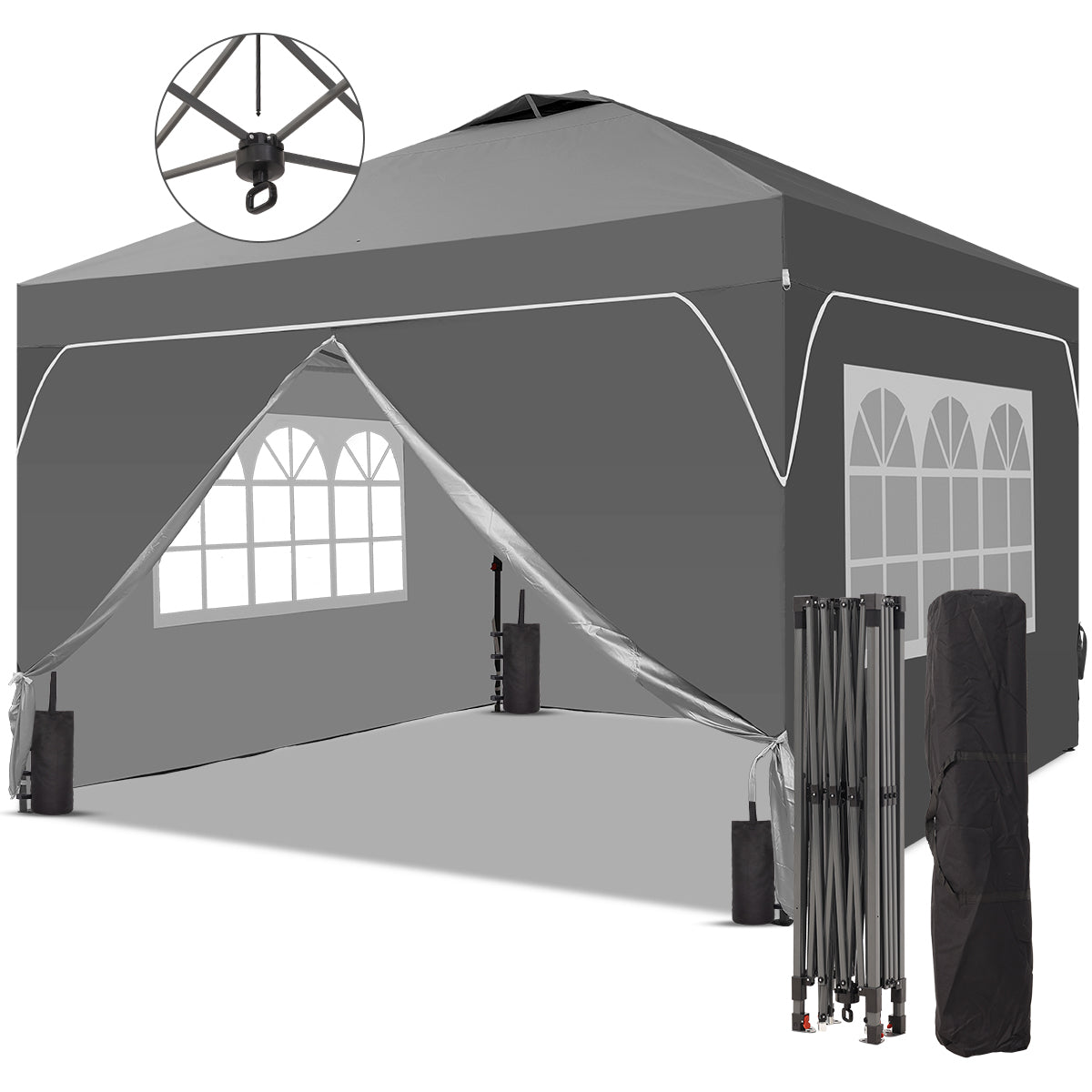 10ft x 10ft Pop Up Canopy Beach Tent Four Removable Sidewalls Events Parties Camping