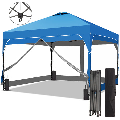 Ainfox 10ft x 10ft Pop Up Canopy Beach Tent with 4 Removable Clear PVC Sidewalls for Events, Parties, Camping