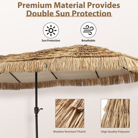 Ainfox 13ft Large Thatched Tiki Patio Umbrella, Outdoor Heavy-Duty Double-Sided Rectangle Market Umbrella for Garden, Deck, Backyard, Pool, Beach