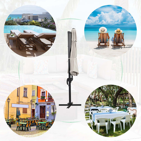 Ainfox 10ft Double Top Heavy-Duty Patio Cantilever Umbrella with Cross Base, Outdoor Large Offset Hanging Aluminum Rotation Sun Shade Umbrella with 360°Rotation Adjustable