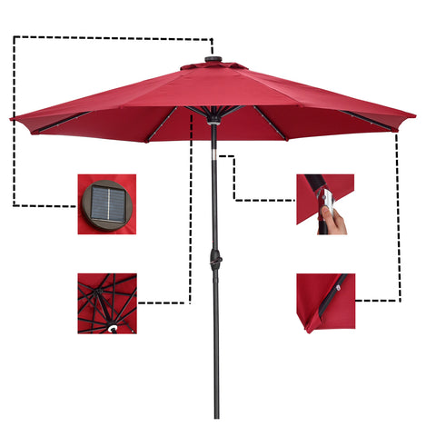 Ainfox 10ft Patio Umbrella Outdoor Solar Powered with 40 LED Lights,One Center Light and 8 Sturdy Ribs Without Base