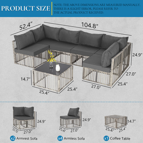 Ainfox Outdoor Patio Furniture Set, Wicker Sectional Conversation Set with Adjustable Backrest Sofa