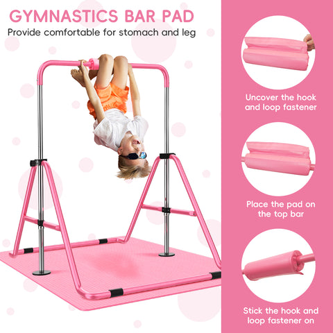 Ainfox Gymnastics Bar with Mat, Foldable Gymnastics Horizontal Bar Adjustable Height, Gymnastic Training Bar