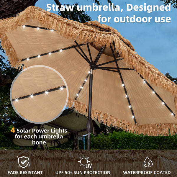 Ainfox Thatched Tiki Patio Umbrella, Outdoor Market Umbrella 7.5FT/9FT/13FT/15FT for Garden, Deck, Backyard, Pool, Beach