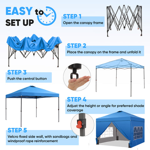 Ainfox 10x10 Pop up Canopy Tent with One Push Setup and Sidewalls,Instant Outdoor Shade Gazebos with Weighted Sandbags